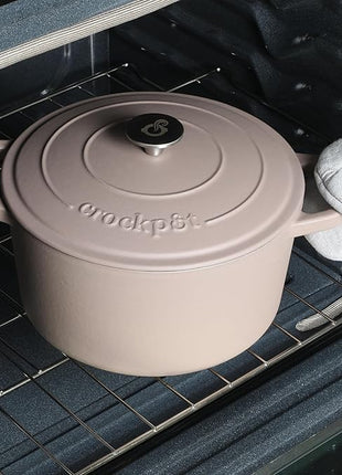 Crock Pot Artisan 7-Quart European Enameled Round Cast Iron Dutch Oven Pot With Lid - Matte Dusty Pink