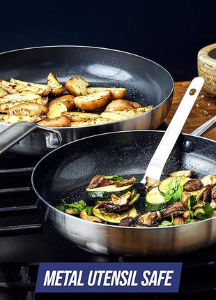 Blue Diamond Cookware Tri-Ply Stainless Steel Ceramic Nonstick, 6 Piece Cookware Pots and Pans Set, PFAS-Free, Multi Clad, Induction, Dishwasher Safe, Oven Safe, Silver