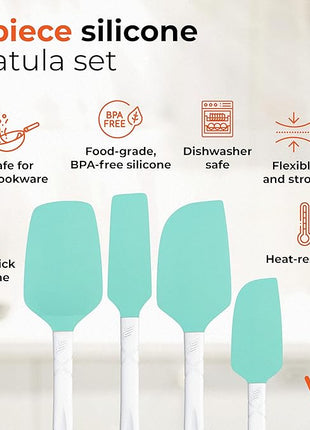 M KITCHEN Silicone Spatula Set - Heat Resistant & BPA Free - 4 Piece Nonstick Rubber Spatulas, Spoonula, Jar Scraper for Cooking, Baking, Mixing, Frosting - Dishwasher Safe Kitchen Utensils