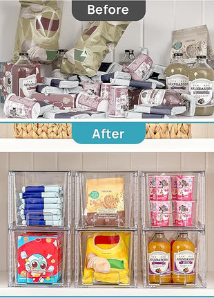 Vtopmart 8 Pack Large Stackable Storage Drawers,Clear Acrylic Drawer Organizers with Handles, Easily Assemble for Fridge, Bathroom,Kitchen Undersink,Cabinet,Pantry Organization and Storage