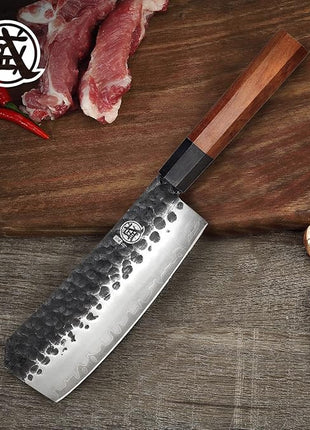 MITSUMOTO SAKARI Boning Knife 7 inch - Hand Forged Japanese Meat Cleaver Knives, 3-Layer 9CR18MOV High Carbon Steel, Rosewood Handle & Sandalwood Box