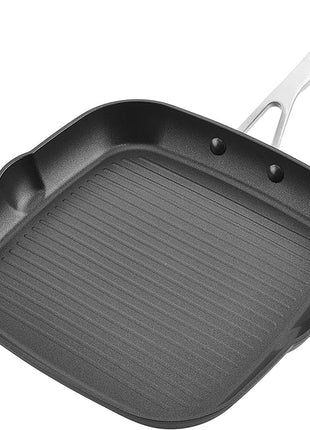KitchenAid Hard Anodized Induction Nonstick Square Grill Pan/Griddle with Pouring Spouts, 11.25 Inch, Matte Black