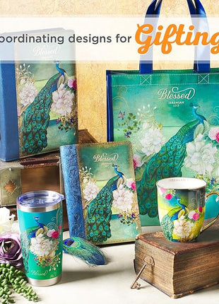 Christian Art Gifts Stainless Steel Double Wall Vacuum Insulated Tumbler 18 oz Peacock Teal Travel Mug with Retractable Lid Inspirational Bible Verse for Women - Blessed Faith -Jeremiah 17:7