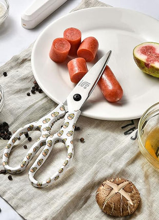 Linoroso Kitchen Scissors Heavy Duty Kitchen Shears with Magnetic Holder Made with Japanese Steel 4034, Multipurpose Ultra Sharp Cooking Scissors for Meat/Vegetables/BBQ/Herbs/Pizza (Graphic,Chick)