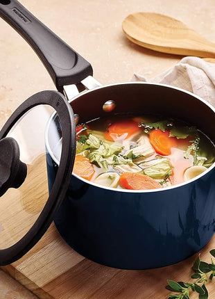 Tramontina Aluminum Non Stick 6-Piece Nesting Sauce Pan Set with Lids - Naval, Kitchen Nonstick Cookware Set, Dishwasher and Oven Safe