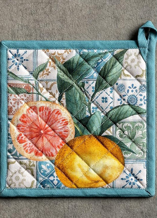 Maison d' Hermine Pot Holders 100% Cotton Heat Resistant Potholders 8" x 8" Hot Pads with Loop BBQ, Cooking, Baking, Grilling, Kitchen, Handling Hot Pans Spring/Summer (Pack of 1, Agrume)