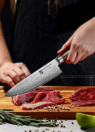 Damascus Chef Knife 8'' Professional 67-Layer VG10 Steel Core with Pakka Wood Handle, Ultra Sharp HRC 62 Kitchen Knife for Chopping Cutting Carving Gift Box for Kitchen Restaurant