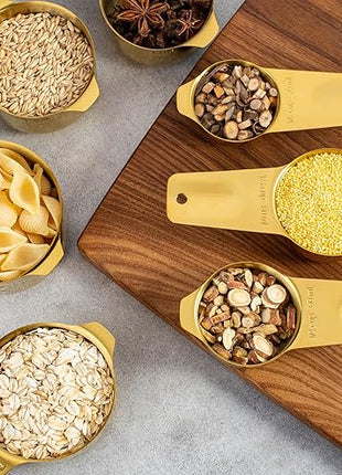 Set of 7 Heavy Duty Measuring Cups, 18/8 Stainless Steel with Ring Connector, Gold