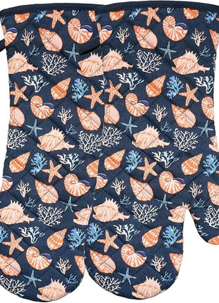 Oven Mitts Cotton Fashion Cute Cowry Design 1pair Heat Resistant Oven Gloves Safe Cooking Baking Grilling Barbecue Machine Washable Pot Holders (Cowry)
