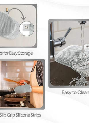 Casa Platino Heat Resistant Oven Mitts & Potholders, 4-Piece – Oven Mitts and Pot Holders Sets for Baking, Grilling & Microwave – Withstands Heat Up to 500°F, Non-Slip, Machine Washable – Grey