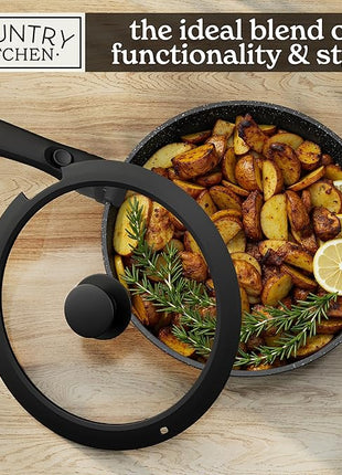 Country Kitchen Cookware Set with Removable Handle, Oven & RV Safe Pots and Pans Set, Black Rhombus, Original