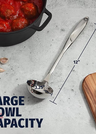 Zulay Kitchen Stainless Steel Soup Ladle - 13” Large Ladle for Soups, Stews & Sauces - Durable, Heat-Resistant, Rust-Proof & Dishwasher Safe Kitchen Utensil with Ergonomic Handle