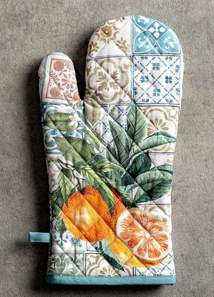 Maison d' Hermine Oven Gloves 100% Cotton Oven Mitt 7" x 13" with Loop Heat Resistant, BBQ, Cooking Gloves, Baking, Grilling, Kitchen, Handling Hot Pans Spring/Summer (Pack of 1, Agrume)