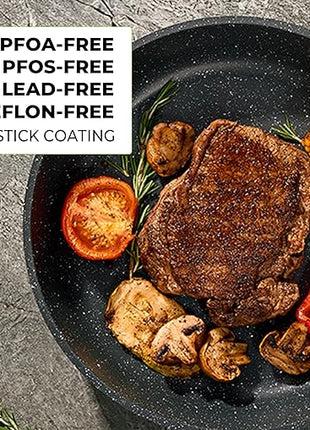 JUST PERFECTO Kitchen Pots and Pans Set with Lids Non Stick Induction Cookware Set Nonstick Frying Pans Set 14 Pcs Healthy Cooking Pots without PTFE and PFOA – Gray