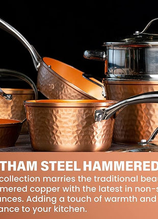 Gotham Steel Hammered 20 Pc Ceramic Cookware Set Nonstick, True Ceramic Pots and Pans Set Non Stick with Deep Square Pan Set & Bakeware Set, Non Toxic PFOA PFOS Free, Oven & Dishwasher Safe
