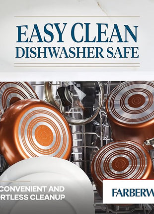 Farberware Cookstart DiamondMax Nonstick Cookware/Pots and Pans Set, Dishwasher Safe, Includes Baking Pan and Cooking Tools, 15 Piece - Copper