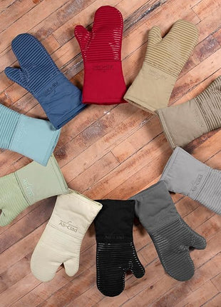 All-Clad Silicone Oven Mitts: Heat Resistant up to 500 Degrees - 100% Cotton & Silicone, 14"x7" Oven Mitt for Kitchen and Barbeque, 2-Pack, Rainfall