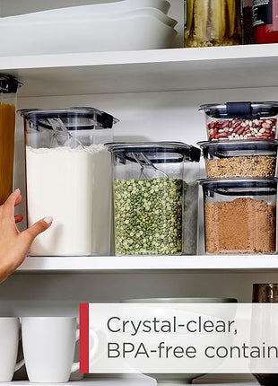 Rubbermaid Brilliance BPA-Free Food Storage Containers with Lids Airtight Kitchen and Pantry Organization Set Includes 3 Containers and Scoops Clear 16 cups