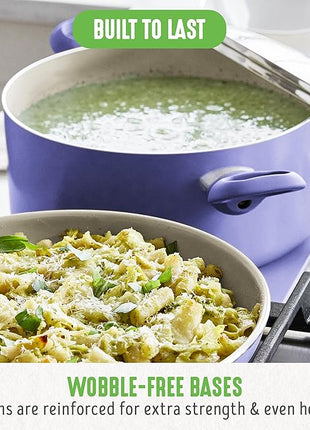 GreenLife 16 Piece Nonstick Cookware Set, Soft Grip Non-Toxic PFAS-Free Ceramic Pots & Pans, Dishwasher & Oven Safe, Frying, Sauce, Utensils, Glass Lids, Stay-Cool Handles, Wobble Free, Periwinkle