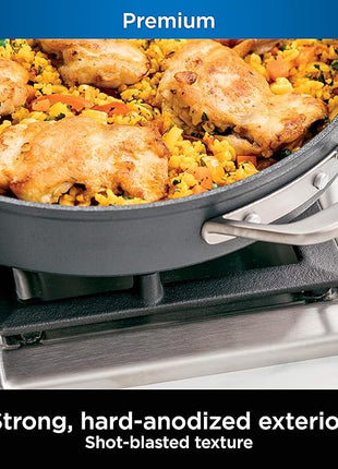 Ninja Foodi NeverStick Professional Hard-Anodized 4-Quart Sauté Pan with Glass Lid, Nonstick, Durable & Oven Safe to 500°F, Salt Grey, C30140