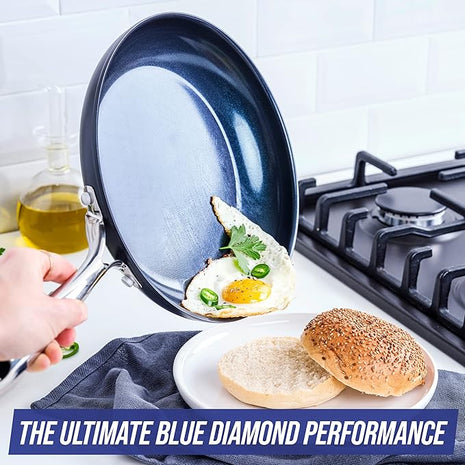 Blue Diamond Cookware Hard Anodized Ceramic Nonstick, 8" Frying Pan Skillet, PFAS-Free, Dishwasher Safe, Oven Safe, Grey