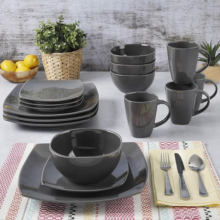 Gibson Soho Lounge Square Reactive Glaze Dinnerware Set, Grey - 97558.16RM, Service for 4 (16pcs)