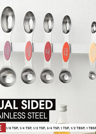 Spring Chef Stainless Steel Metal Magnetic Measuring Spoons Set of 8 with Leveler, Heavy Duty Nesting Teaspoon & Tablespoon Measuring Spoons, Kitchen Gadgets for Baking & Cooking - Desert Sunset