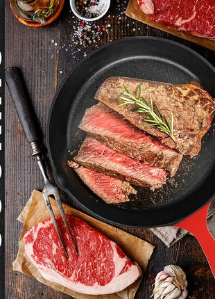 Utopia Kitchen Cast iron Skillets 3 Piece Set,Chefs Pan, Pre Seasoned Cast iron Skillets, 6, 8 & 10 Inches, Easy Use in the Oven, Stove, Grill, or Campfire, Red