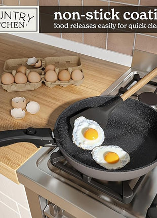 Country Kitchen Cookware Set with Removable Handle, Oven & RV Safe Pots and Pans Set, Grey/Black, Original