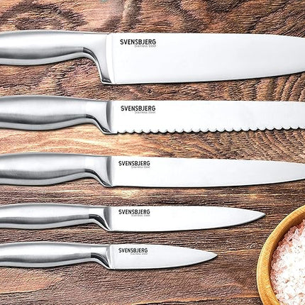 Modern-Silver Chef Kitchen Knife Set without Block, Chef Knife Set for Cooking, Knife Set for Kitchen, Stainless Steel, Sharp, German Brand | SB-KS101