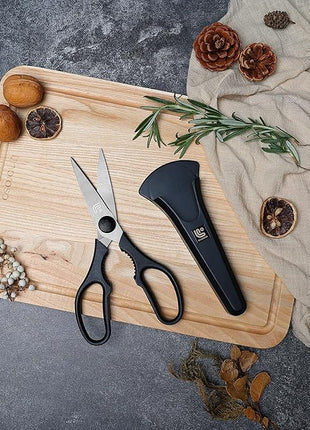Linoroso Kitchen Shears Heavy Duty Kitchen Scissors with Magnetic Holder, Dishwasher Safe Scissors All Purpose Come Apart Blade Made with Japanese Steel 4034 for Meat/Vegetables/BBQ/Herbs, Black