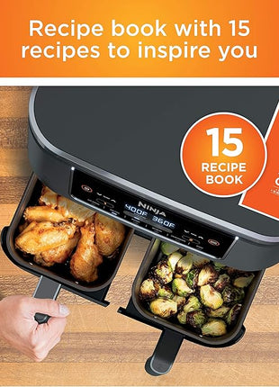 Ninja DZ201 Foodi 8 Quart 6-in-1 DualZone 2-Basket Air Fryer with 2 Independent Frying Baskets, Match Cook & Smart Finish to Roast, Broil, Dehydrate & More for Quick, Easy Meals, Grey