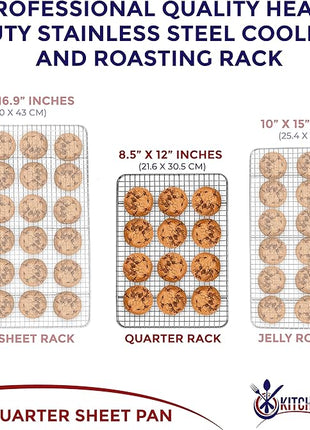 KITCHENATICS Heavy Duty Small Oven Cooling Racks for Cooking, Baking, Roasting and Grilling, Oven Safe Stainless Steel Wire Racks, Cookie Cooling Racks fit Quarter Sheet Pan, 8.5" x 12" IN, Set of 2