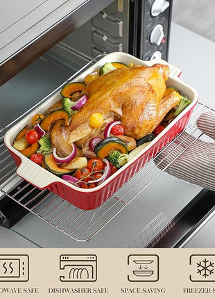 Bakeware Set of 4, MALACASA Porcelain Baking Pans Set for Oven, Casserole Dish, Ceramic Rectangular Baking Dish Lasagna Pans for Cooking Cake Pie Dinner Kitchen, Red (9.5"/11.25"/12.75"/14.5")