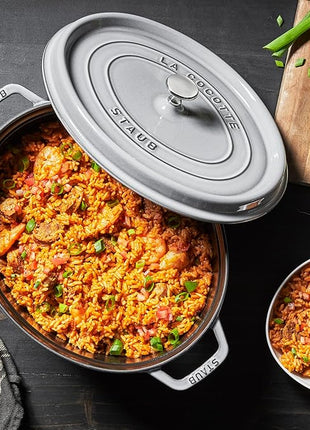 staub La Cocotte Oval 40509-320 Pico Cocotte Oval Gray 12.2 inches (31 cm) Large Two-Handed Cast Enameled Pot, Induction Compatible