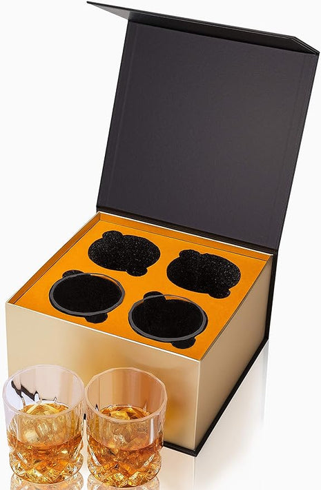 KANARS Old Fashioned Whiskey Glasses with Luxury Box - 10 Oz Rocks Barware For Scotch, Bourbon, Liquor and Cocktail Drinks - Set of 4 - Men Gift