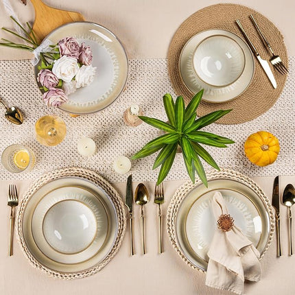 LERATIO Ceramic Dinnerware Sets for 4,Porcelain Plates and Bowls Sets,Handmade Reactive Glaze Dishes Set,Chip Resistant and Scratch Resistant | Oven&Dishwasher & Microwave Safe,Service for 4