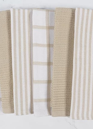 KAF Home Premium Kitchen Towels (18" x 28"), Large 100% Cotton, Flat & Terry Absorbent Dish Towel Set (Beige, 18 x 28-6 Pack)