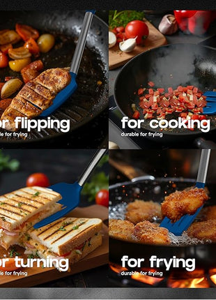 Silicone Spatula Set - Turner Spatulas Silicone Heat Resistant 600°F - Slotted & Solid Spatula for Cooking Fish, Eggs, Pancakes Flipper – Spatulas for kitchen use – Royal Blue