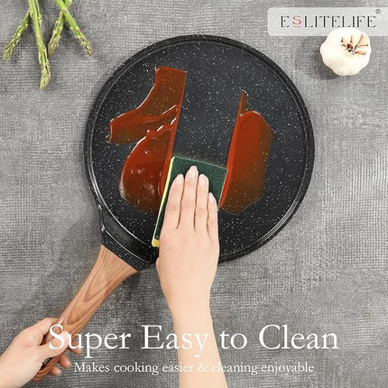 ESLITE LIFE 11 Inch Crepe Pan with Spreader, Nonstick Ceramic Flat Skillet Dosa Tawa Comales Para Tortillas Pancake Pan, PTFE & PFOA Free, Black