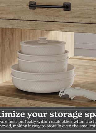 Country Kitchen Cookware Set with Removable Handle, Oven & RV Safe Pots and Pans Set, Cream Rhombus, Original