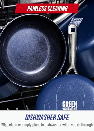 Blue Diamond 14" Nonstick Frying Pan Skillet, Diamond Infused PFAS & PTFE-Free Ceramic Pot, Dishwasher & Oven Safe, Stay Cool Handle, Durable Non Toxic Metal Utensil Safe, Family Jumbo Pan, Blue
