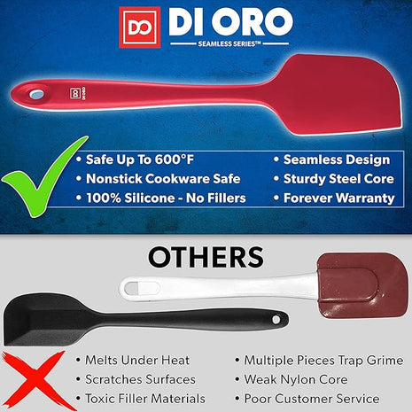 DI ORO Silicone Spatula Set - Rubber Kitchen Spatulas for Baking, Cooking, & Mixing - 600°F Heat-Resistant & BPA Free Silicone Scraper Spatulas for Nonstick Cookware - Dishwasher Safe (4pc, Red)