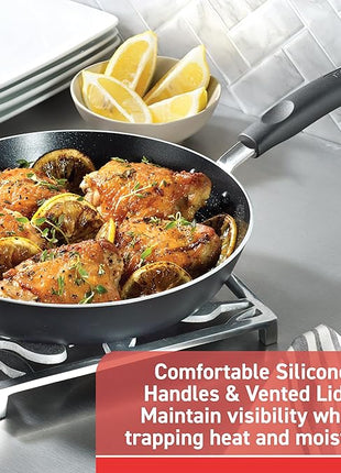 T-fal Signature Nonstick Cookware Set 12 Piece, Oven Broiler Safe 350F, Pots and Pans, Kitchen Cooking Set w/Fry Pans, Saucepans, Saute Pan, Dutch Oven, Griddle, Kitchen, Home, Dishwasher Safe, Black