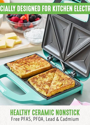 GreenLife Pro Electric Panini Press Grill and Sandwich Maker, Healthy Ceramic Nonstick Plates,Easy Indicator Light, PFAS-Free, Turquoise