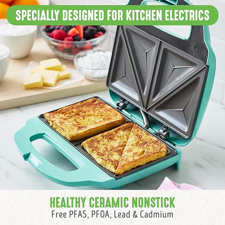 GreenLife Pro Electric Panini Press Grill and Sandwich Maker, Healthy Ceramic Nonstick Plates,Easy Indicator Light, PFAS-Free, Turquoise