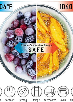 7 Stackable Space-Saving Nesting Glass Bowls with Pink Lids for Foodprep, Storage, Baking, Mixing & Cooking, Microwave Safe - Durable Inert Borosilicate Glass