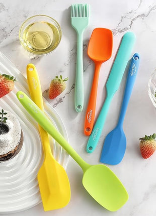 6PCS Silicone Spatulas, MONGSEW Food Grade Heat Resistant Rubber Spatula Set, Kitchen Spatulas for Baking, Cooking and Mixing, BPA-Free, Dishwasher Safe (Set of 6, Multi Colors)