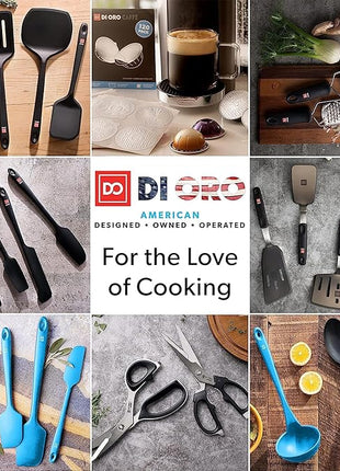 DI ORO Silicone Mixing & Serving Spoons - Large Heat-Resistant Non Stick Utensils Big Solid & Slotted Basting Spoons - Dishwasher Safe (2pc, Blue)