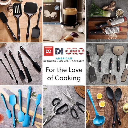 DI ORO Silicone Ladle & Spoons for Cooking – Large Kitchen Spoons for Mixing, Serving, & Stirring - Soup Ladle with Wide Bowl - High Heat Silicone Kitchen Utensils for Nonstick Cookware Safe (Blue)